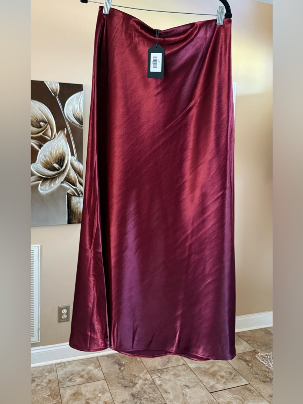 Shimmer Slip Maxi Skirt in Burgundy